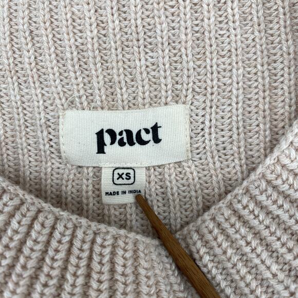 PACT Sweater Womens XS Organic Cotton Ribbed Funnel Neck Pullover Beige - Picture 5 of 13